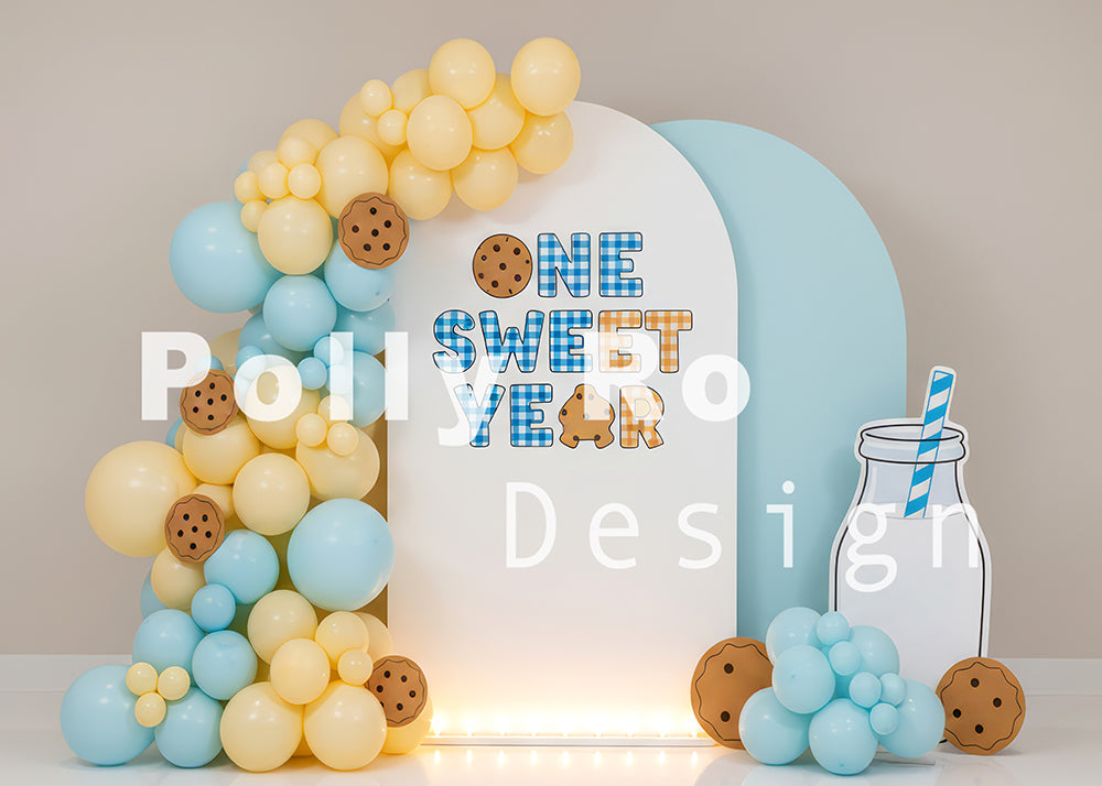 Avezano "One Sweet Year" Cookie and Balloon Photography Backdrop Designed By Polly Ro Design