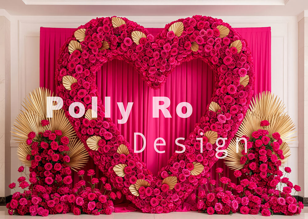 Toile de fond pour photographie de baiser de roses et de ballons de la Saint-Valentin d'Avezano conçue par Polly Ro Design