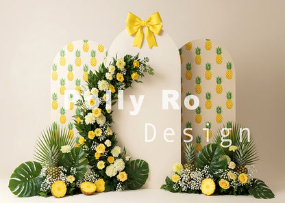 Avezano Pineapple Pattern and Yellow Floral Photography Backdrop Designed By Polly Ro Design