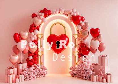Avezano Heart Lock and Neon Arch Balloon Photography Backdrop Designed By Polly Ro Design