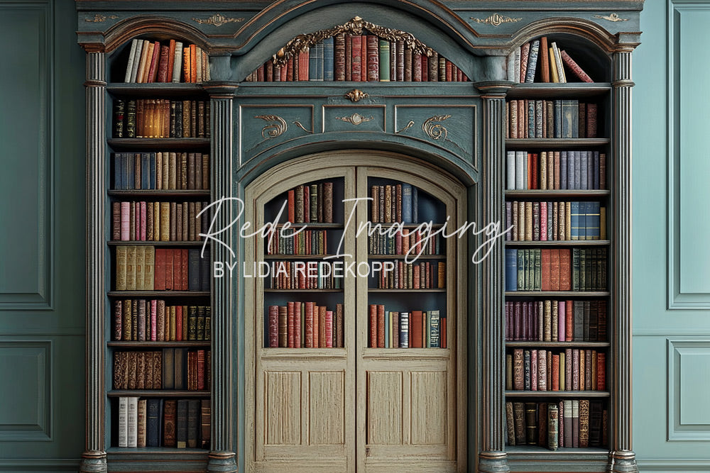 Avezano Vintage Teal Bookcase Door Photography Backdrop Designed By Lidia Redekopp