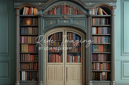 Avezano Vintage Teal Bookcase Door Photography Backdrop Designed By Lidia Redekopp