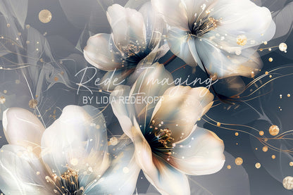 Avezano Pale Blue and Gold Floral Glitter Photography Backdrop Designed By Lidia Redekopp