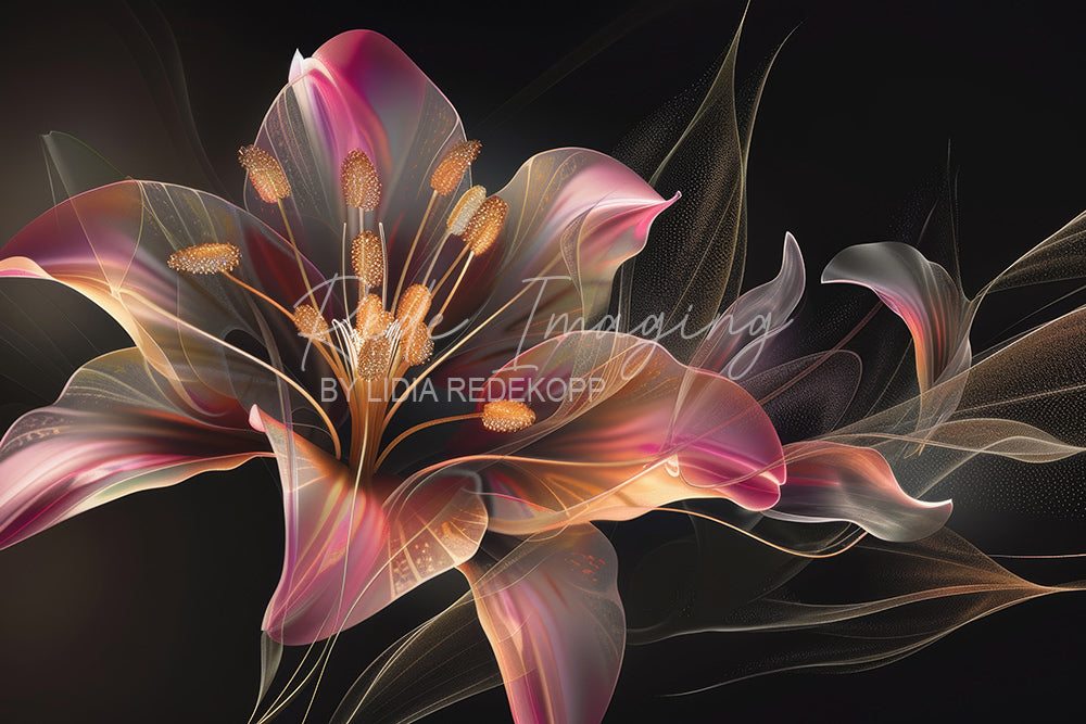 Avezano Pink-Orange Lily With Golden Accents Photography Backdrop Designed By Lidia Redekopp