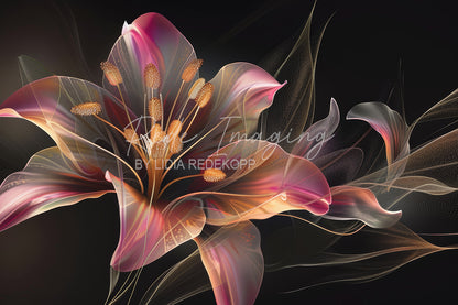 Avezano Pink-Orange Lily With Golden Accents Photography Backdrop Designed By Lidia Redekopp