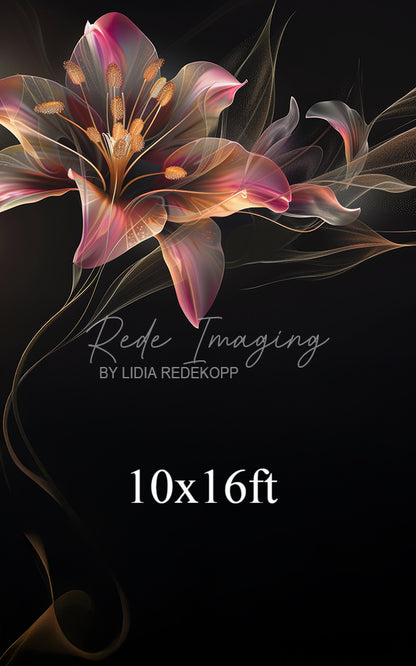 Avezano Pink-Orange Lily With Golden Accents Photography Backdrop Designed By Lidia Redekopp