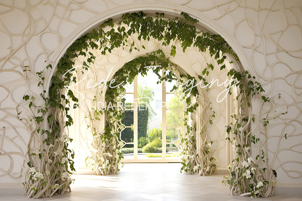 Avezano White Vine Arch and Garden View Photography Backdrop Designed By Lidia Redekopp