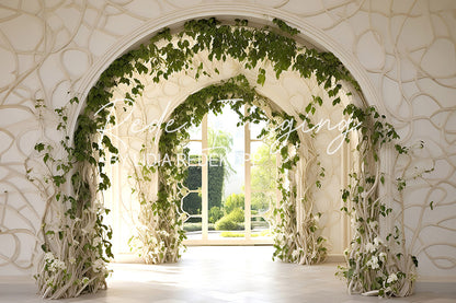 Avezano White Vine Arch and Garden View Photography Backdrop Designed By Lidia Redekopp