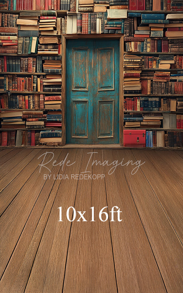 Avezano Vintage Book Wall and Turquoise Door Photography Backdrop Designed By Lidia Redekopp
