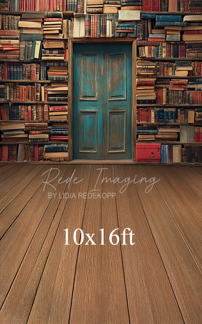 Avezano Vintage Book Wall and Turquoise Door Photography Backdrop Designed By Lidia Redekopp