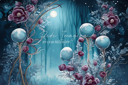 Avezano Moonlit Dark Purple Flower Sphere Photography Backdrop Designed By Lidia Redekopp