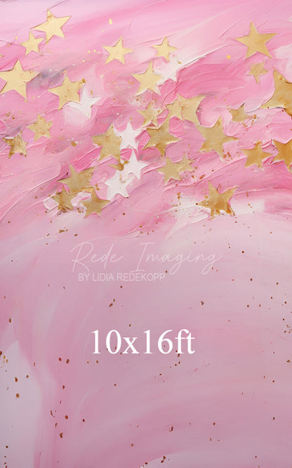Avezano Pink and Gold Star Textured Painting Photography Backdrop Designed By Lidia Redekopp