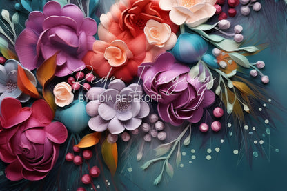 Avezano Vibrant 3D Floral Arrangement Photography Backdrop Designed By Lidia Redekopp