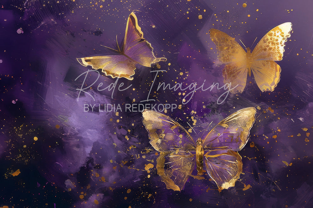 Avezano Purple and Gold Butterfly Glitter Photography Backdrop Designed By Lidia Redekopp