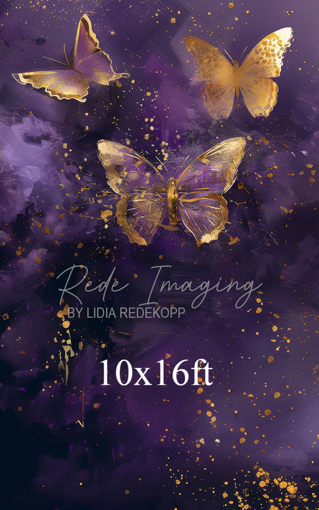 Avezano Purple and Gold Butterfly Glitter Photography Backdrop Designed By Lidia Redekopp