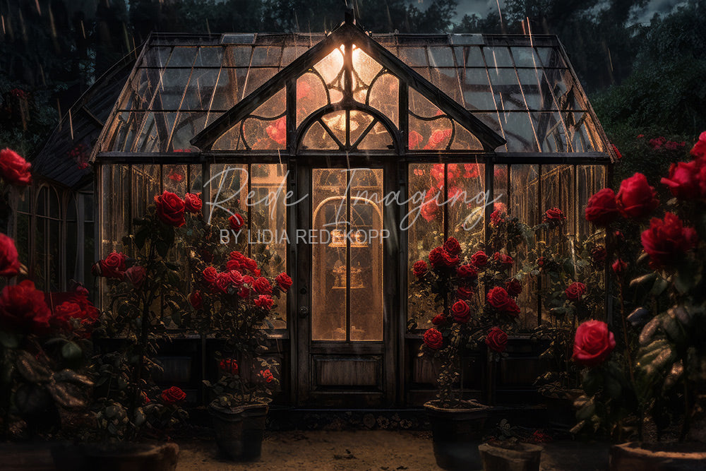 Avezano Rainy Night Red Rose Greenhouse Photography Backdrop Designed By Lidia Redekopp