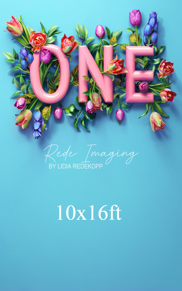 Avezano Pink 'ONE' Letter With Tulip Floral Photography Backdrop Designed By Lidia Redekopp