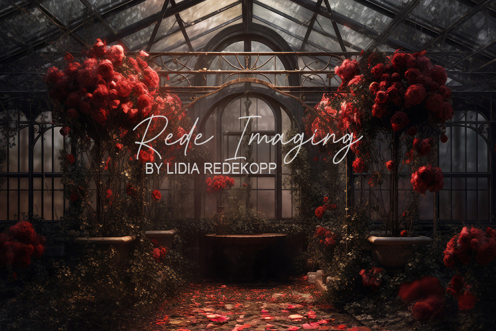 Avezano Red Rose Filled Greenhouse Photography Backdrop Designed By Lidia Redekopp