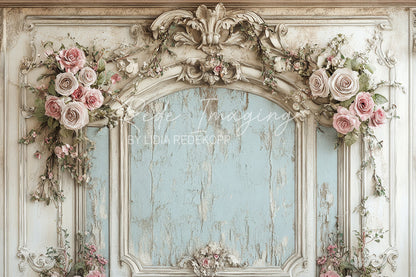 Avezano Carved Frame Pink Flower Teal Wall Photography Backdrop Designed By Lidia Redekopp