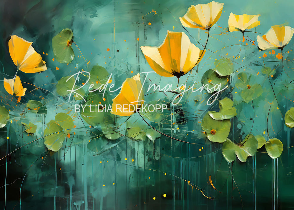 Avezano Teal Background Yellow Lotus Photography Backdrop Designed By Lidia Redekopp
