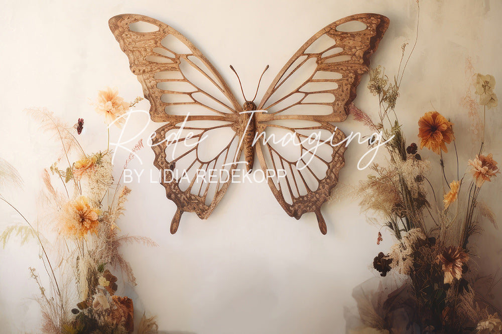 Avezano Wooden Butterfly Dried Flower Photography Backdrop Designed By Lidia Redekopp