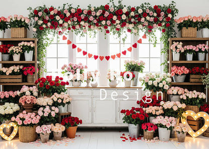 Toile de fond pour photographie de baiser de roses et de ballons de la Saint-Valentin d'Avezano conçue par Polly Ro Design