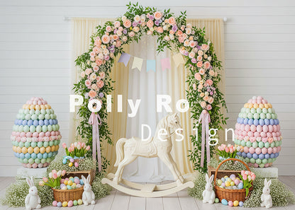 Avezano  Easter Egg Floral Rocking Horse Photography Backdrop Designed By Polly Ro Design