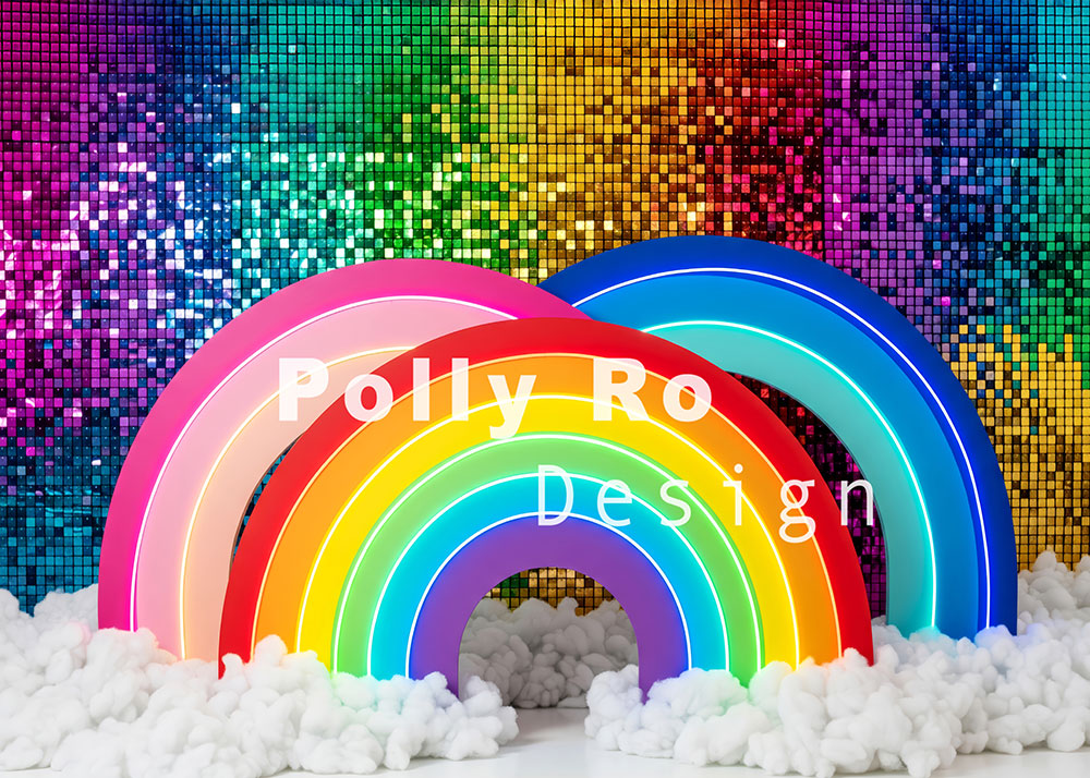 Avezano Neon Rainbow Sequin Photography Backdrop Designed By Polly Ro Design