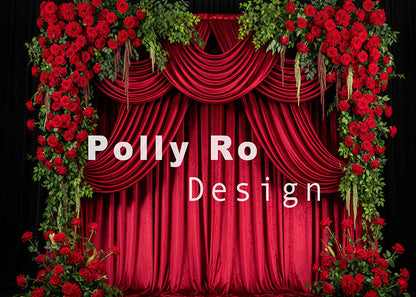 Toile de fond pour photographie de baiser de roses et de ballons de la Saint-Valentin d'Avezano conçue par Polly Ro Design