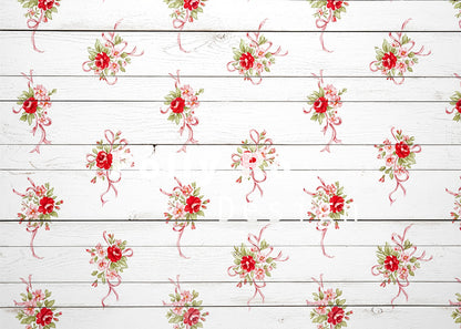 Avezano Red and White Floral White Wood Plank Photography Backdrop Designed By Polly Ro Design