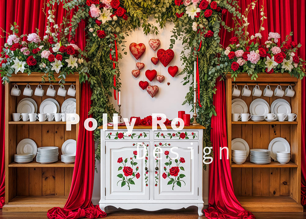 Avezano Burgundy Velvet Rose Heart Tableware Photography Backdrop Designed By Polly Ro Design