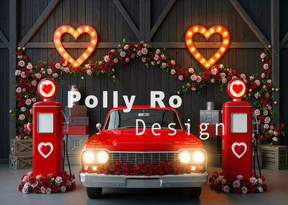 Avezano Red Heart Vintage Car Gas Pump Photography Backdrop Designed By Polly Ro Design