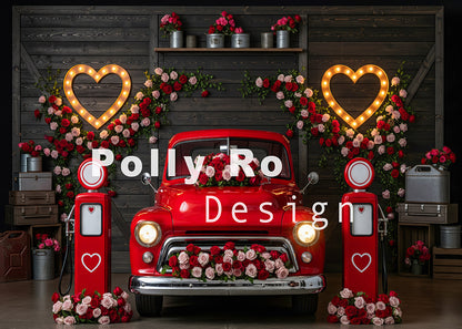 Avezano Red Heart Vintage Pickup Gas Pump Photography Backdrop Designed By Polly Ro Design