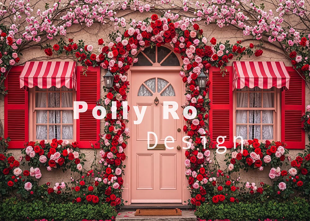 Toile de fond pour photographie de baiser de roses et de ballons de la Saint-Valentin d'Avezano conçue par Polly Ro Design