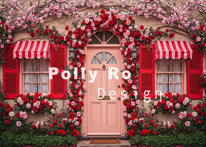 Toile de fond pour photographie de baiser de roses et de ballons de la Saint-Valentin d'Avezano conçue par Polly Ro Design