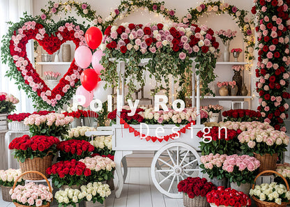 Toile de fond pour photographie de baiser de roses et de ballons de la Saint-Valentin d'Avezano conçue par Polly Ro Design