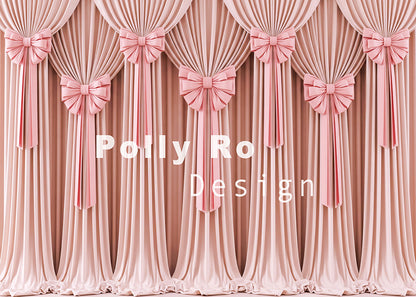 Avezano Pink Bow Curtain Photography Backdrop Designed By Polly Ro Design