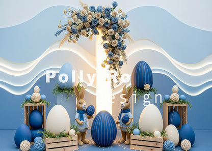 Avezano Blue-Tone Easter Bunny Egg Photography Backdrop Designed By Polly Ro Design