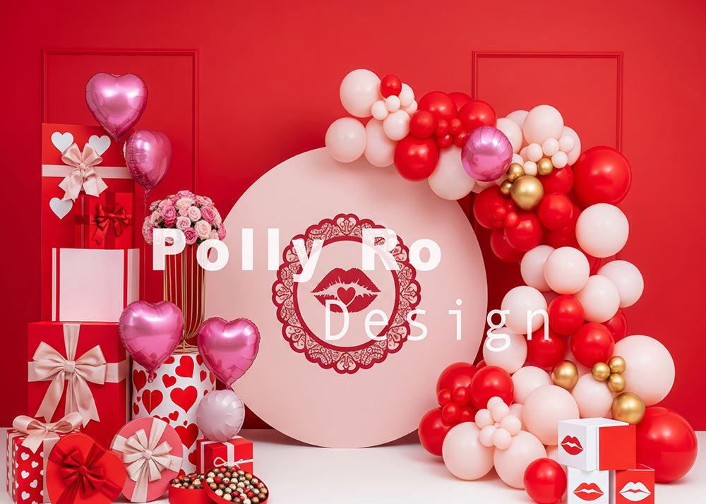Avezano Red Lip Heart Pink and Red Balloon Photography Backdrop Designed By Polly Ro Design