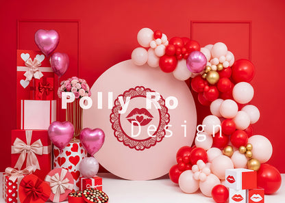 Avezano Red Lip Heart Pink and Red Balloon Photography Backdrop Designed By Polly Ro Design