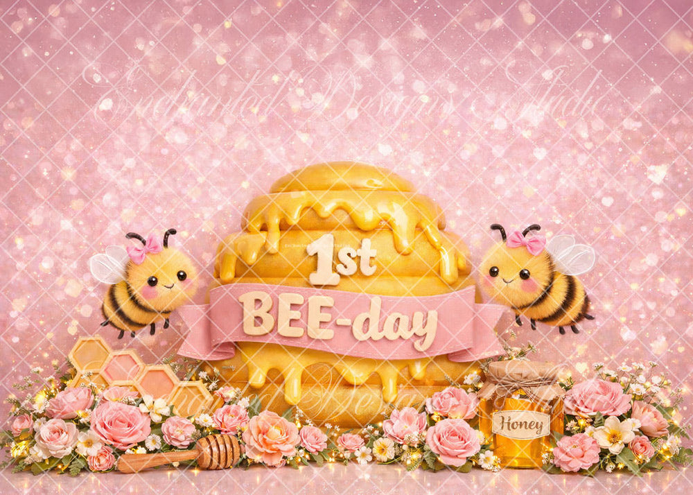 Avezano Pink Bee Honey 1st Birthday Backdrop Designed By Enchanted Design Studio
