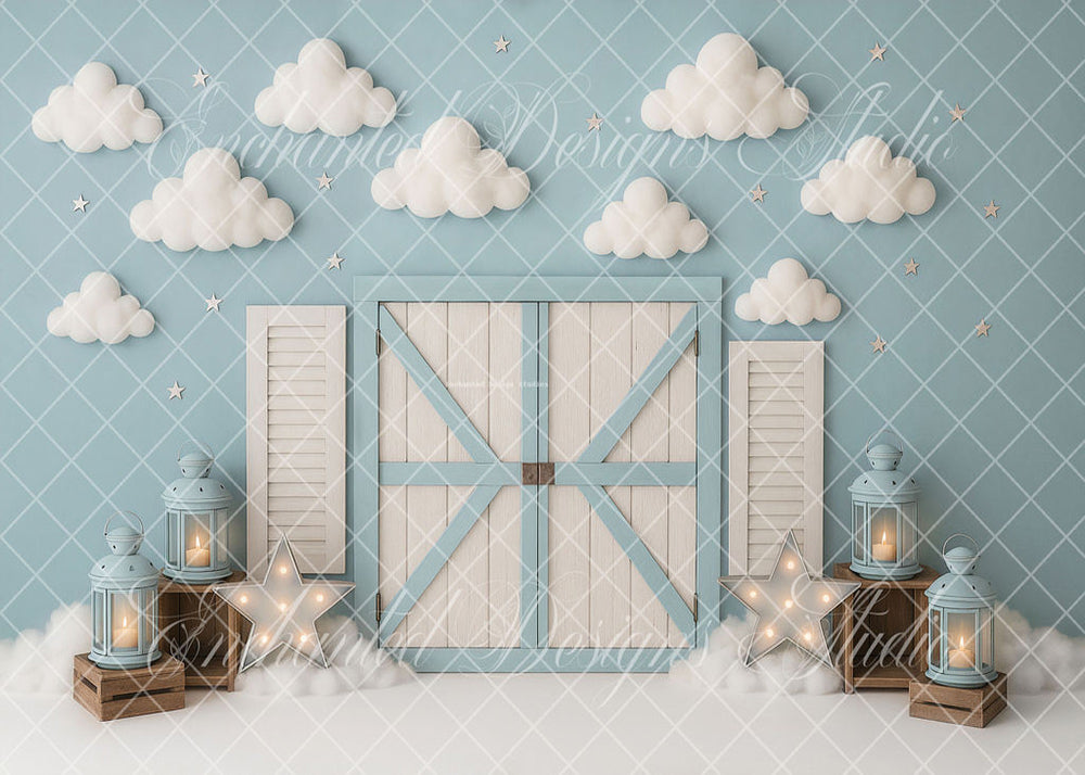 Avezano Light Blue Cloud Wooden Door Backdrop Designed By Enchanted Design Studio