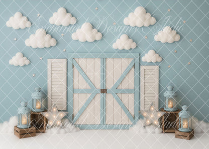 Avezano Light Blue Cloud Wooden Door Backdrop Designed By Enchanted Design Studio