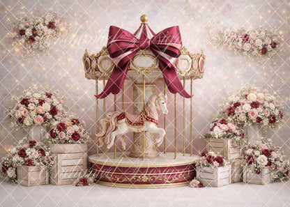 Avezano Burgundy Carousel Floral Backdrop Designed By Enchanted Design Studio