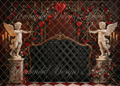 Avezano Red and Gold Cupid Heart Backdrop Designed By Enchanted Design Studio