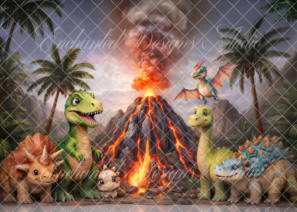 Avezano Dinosaur Volcano Jungle Backdrop Designed By Enchanted Design Studio