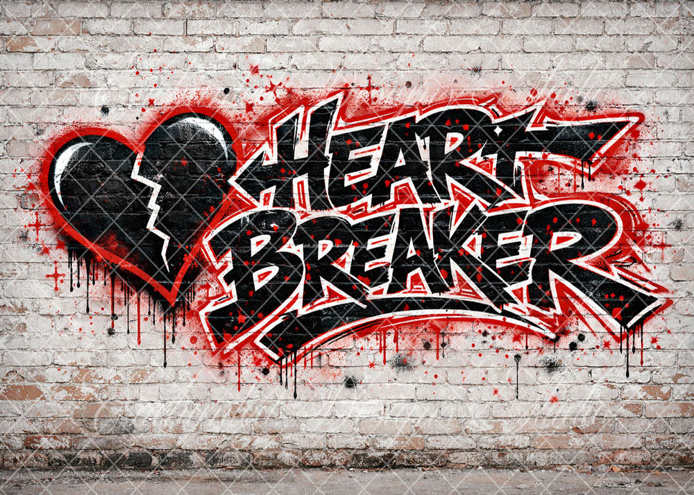 Avezano Broken Heart Graffiti Brick Wall Backdrop Designed By Enchanted Design Studio