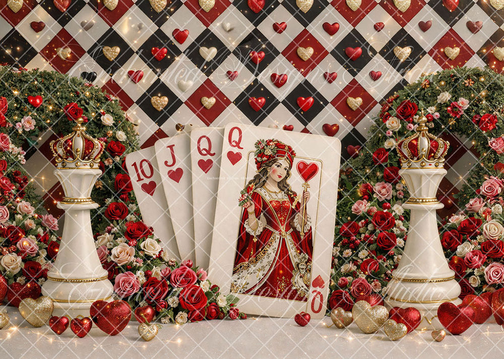 Avezano Red Heart Playing Card Floral Backdrop Designed By Enchanted Design Studio