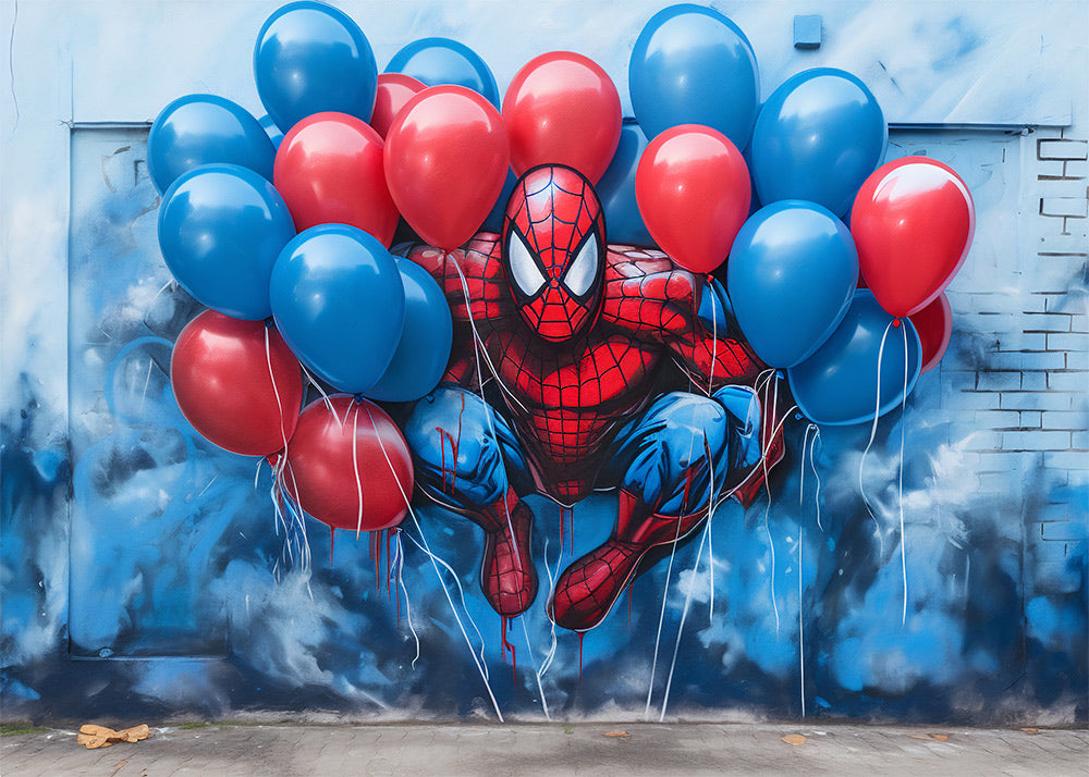 Avezano Spider-Man Red and Blue Balloon Graffiti Backdrop Designed By Enchanted Design Studio