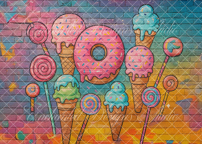 Avezano Rainbow Candy Graffiti Brick Wall Backdrop Designed By Enchanted Design Studio